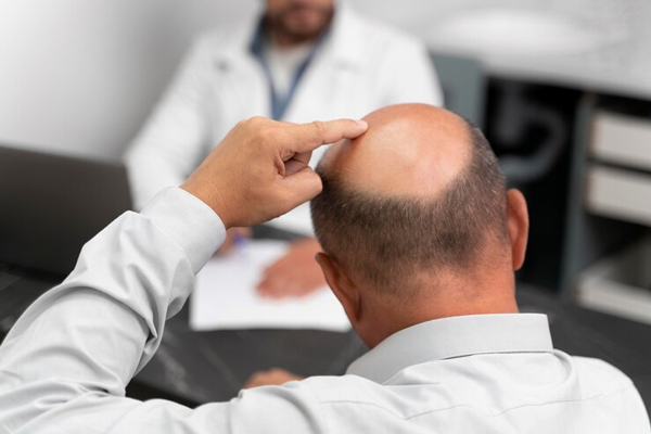 Precio del injerto capilar en la coronilla - Hombre con alopecia avanzada acude a un especialista en salud capilar en busca de una solución duradera y efectiva