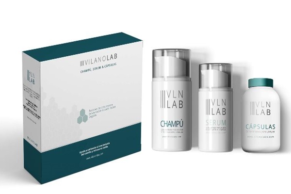 Kit para el cuidado del cabello - Imagen del kit Vilanolabs para el cuidado del cabello, el cual posee cápsulas, sérum y champú revitalizante