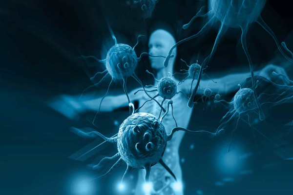 Fumar aumenta la caída del pelo - dibujo en 3D de nuestro organismo siendo atacado por virus