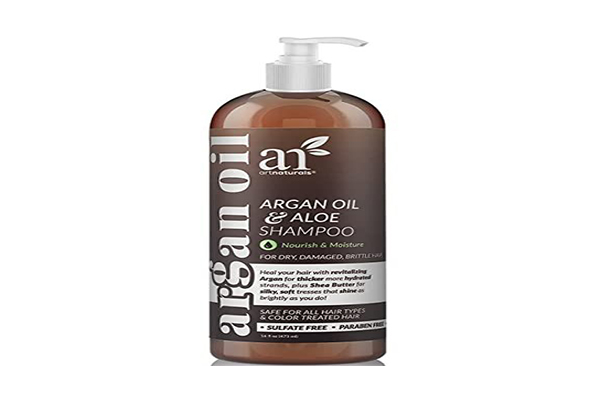 Imagen referencial del champú de argán de Art Naturals para reparar e hidratar el cabello desde la raíz hasta las puntas