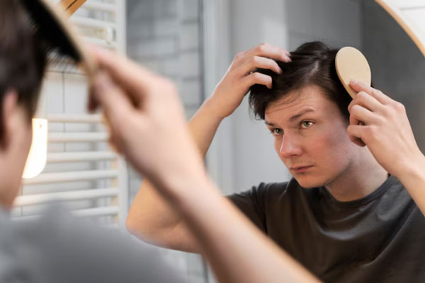 Alopecia en jóvenes - Adolescente peina su cabello de medio lado para disimular pérdida de densidad capilar