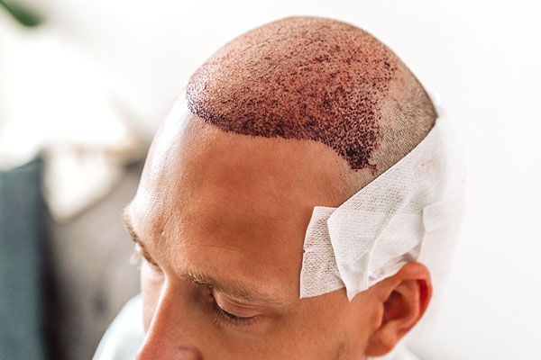 Injerto de pelo sobre cicatrices - Hombre de tez clara lleva a cabo su proceso de recuperación postoperatoria tras un implante de cabello