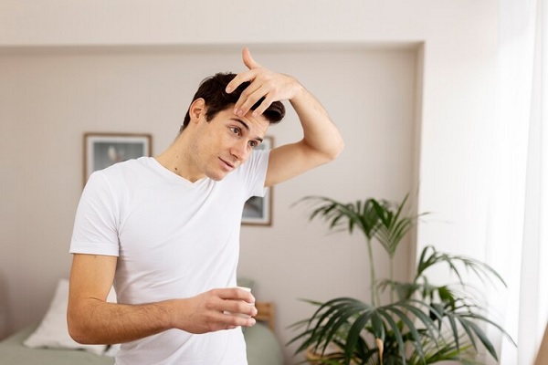 alopecia seborreica - hombre aplicándose una crema en la línea del cabello