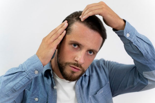 Hombre muestra preocupación por la pérdida de cabello en los laterales de su cabeza
