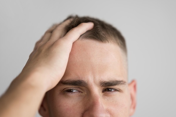 Fijadores de pelo - Hombre joven coloca su mano sobre el cabello con mirada pensativa