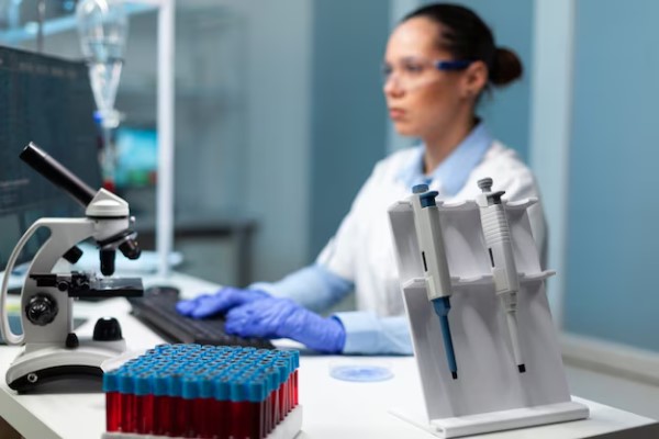 genes causantes de la alopecia - técnica de laboratorio comprobando los resultados de un estudio genético