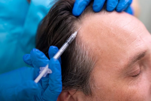 Infiltración capilar - Hombre con problemas de alopecia recurre a un tratamiento de bioestimulación capilar para recuperar el cabello