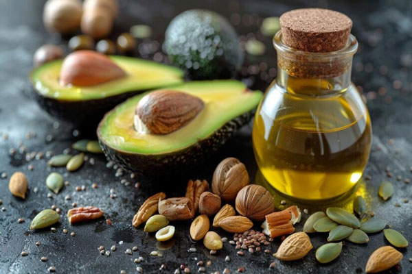 Insumos de una mascarilla de aguacate y aceite de almendras para combatir el frizz y el encrespamiento 