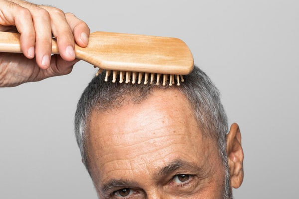 El Pelo - Hombre mayor de cabello canoso y con entradas cepilla parte de su cabellera