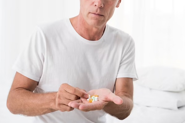 Olumiant - Hombre toma medicamentos para desacelerar la calvicie y recuperar la salud capilar