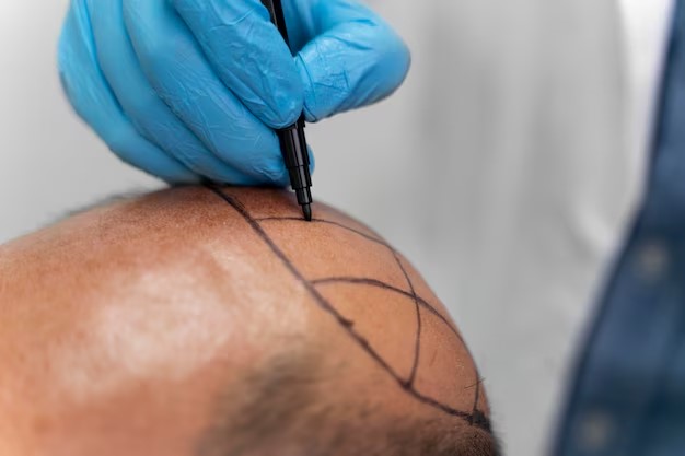 Trasplante de pelo corporal - Tricólogo diseñando un injerto de vello en la coronilla de un paciente