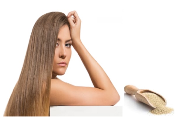 levadura de cerveza - Mujer de cabello largo aprovecha las bondades de la cebada fermentada en polvo