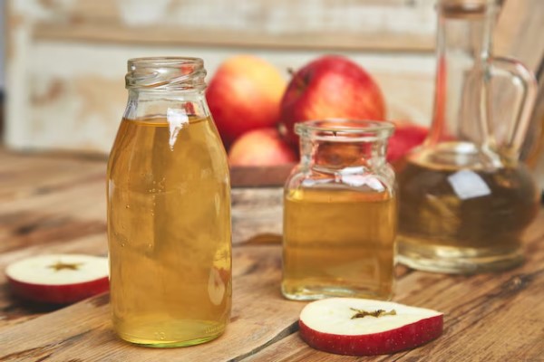 frascos de vinagre de manzana, excelente para el cuidado del cabello grasoso