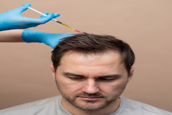 teñirse el pelo 3 - hombre recibiendo un tratamiento de prp en la coronilla para potenciar el resultado del injerto capilar