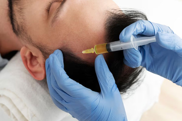 Hombre recibe tratamiento de mesoterapia capilar para estimular el crecimiento del cabello y combatir la alopecia