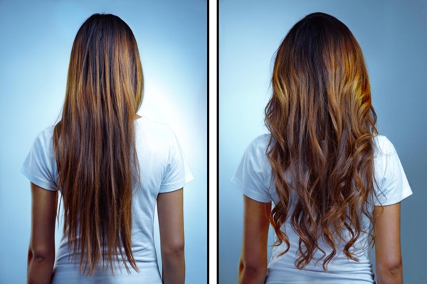 Imagen comparativa del pelo de una mujer antes y después de hidratarlo y dar volumen a la cabellera