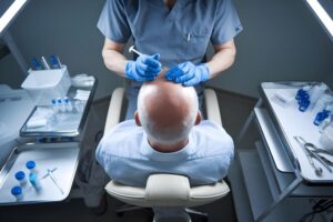 mejor clínica de trasplante capilar - paciente con alopecia recibe un injerto capilar, de manos de un experto, en una destacada clínica
